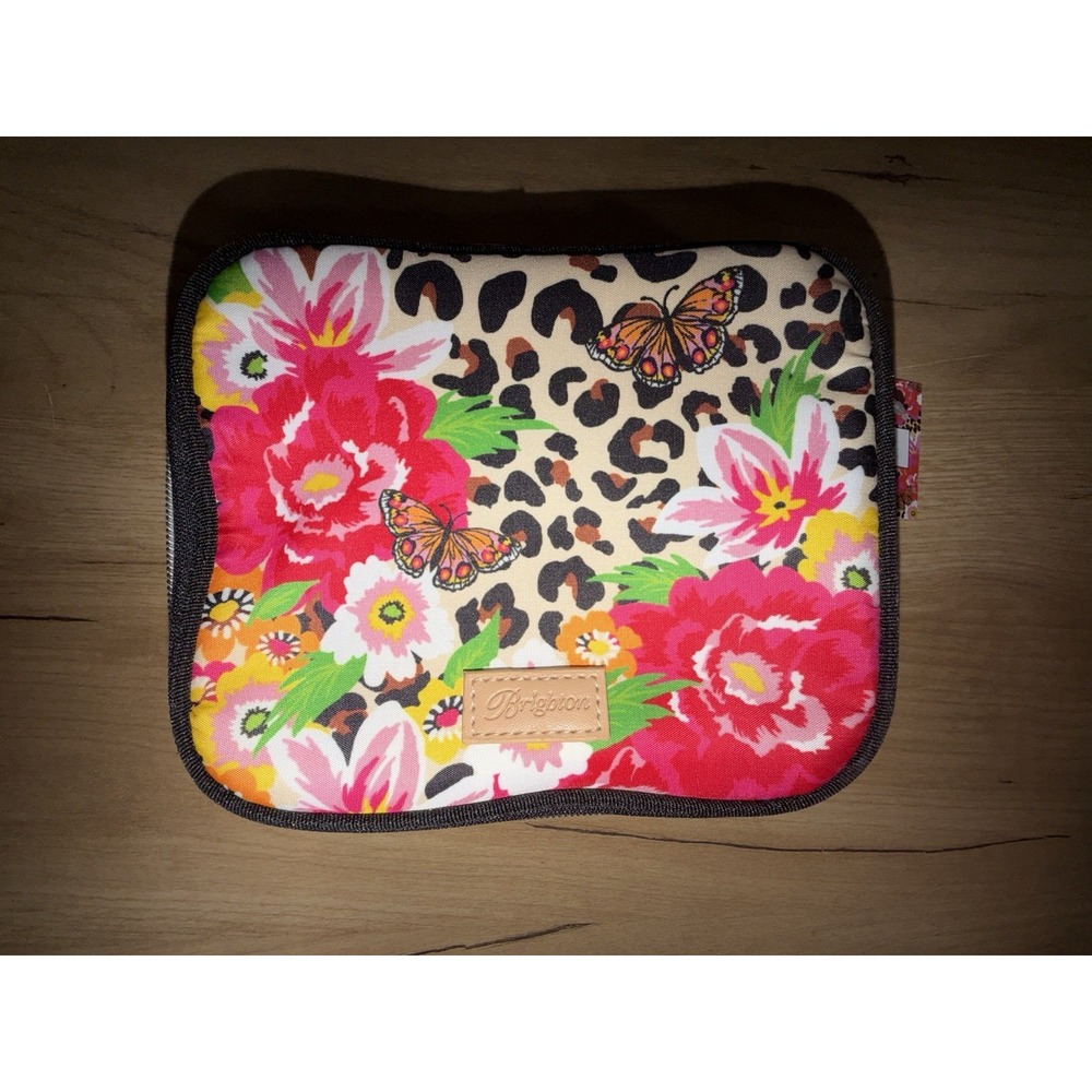 Brighton Garden Spots Zipper Jewelry Case Leopard Floral Butterfly Print NEW M